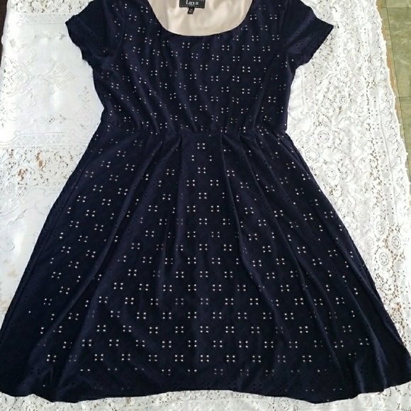 Navy blue and brown dress - Picture 1 of 4